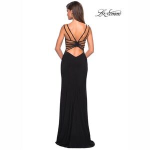 La Femme Black Strappy Back dress
